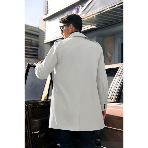✨ Men's Grey Mid Long Trench Coats Slim Fit Winter Pea Coats Single Overcoats - Picture 3 of 5